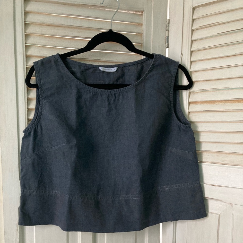 Linen fox blueish gray crop tank. Size small. 💯 oktex linen.